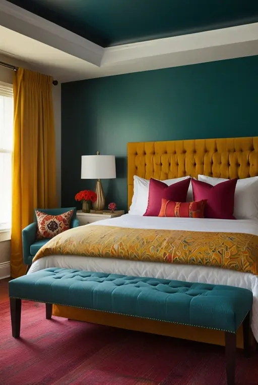 17. Colorful Bedroom with Bold Accent Walls