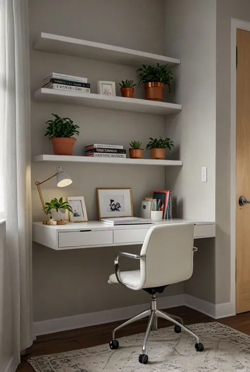 17. Floating Desk for a Space-Saving Work Area