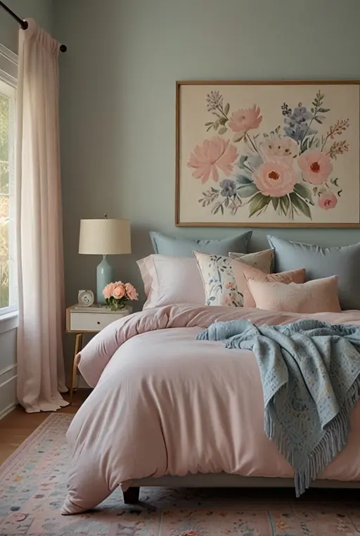 17. Serene Bedroom with Pastel Tones