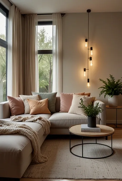 23. Bright and Cozy Living Room with Accent Lighting