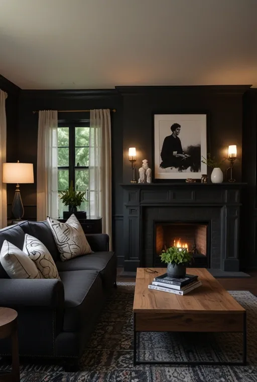24. Cozy Small Living Room with Dark Accents