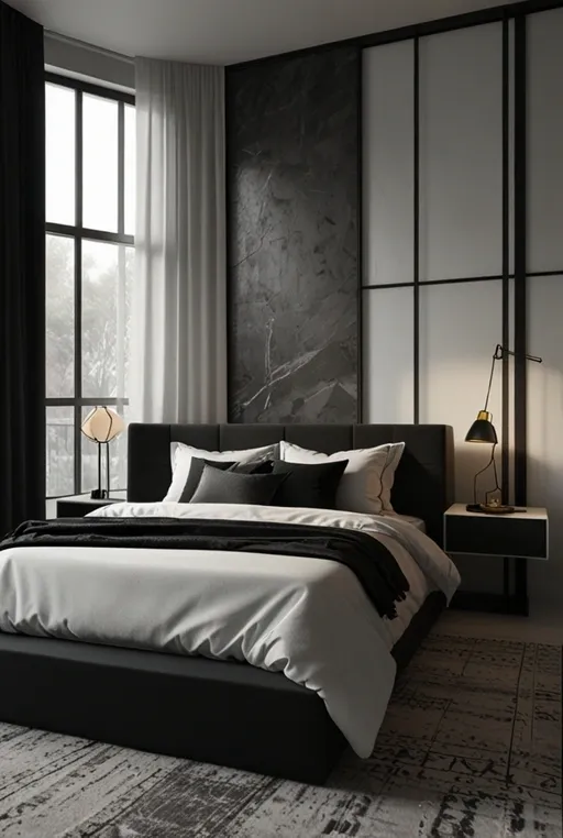 24. Sophisticated Male Bedroom with a Monochrome Palette