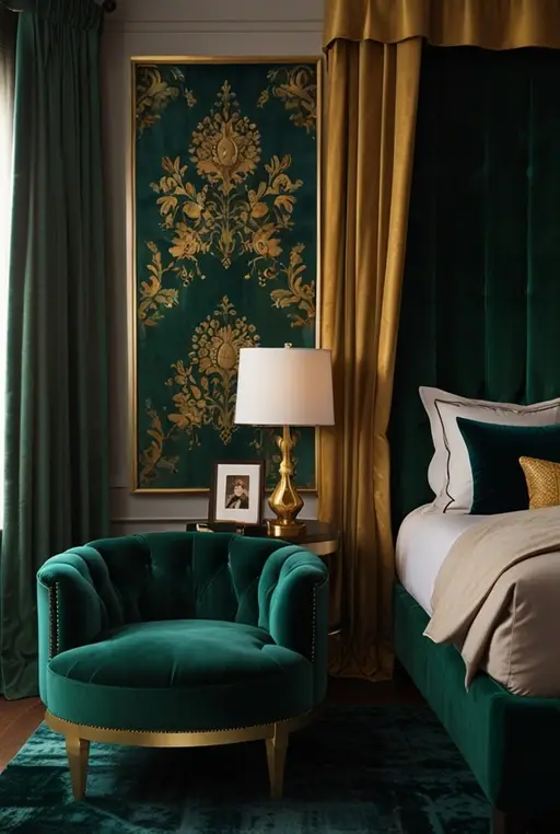 7. Luxurious Bedroom with Velvet Accents