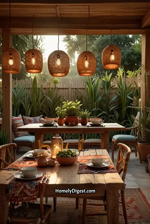 1. Boho Chic Outdoor Dining with Warm Earth Tones