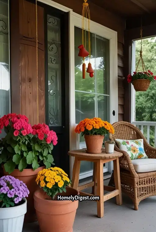 10. Colorful Wind Chimes and Blooms