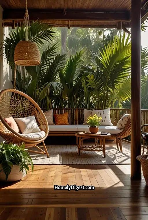 10. Tropical Boho Deck with Bamboo Furniture