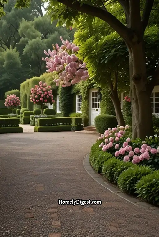 11. English Garden-Inspired Tree-Lined Driveway