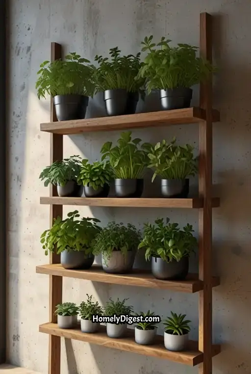11. Vertical Herb Garden with Ladder Shelves