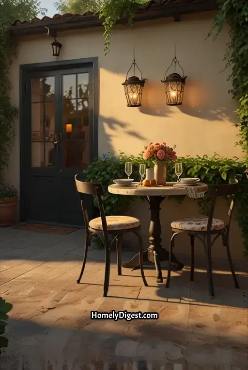 11. Vintage Garden Dining with Iron Chairs