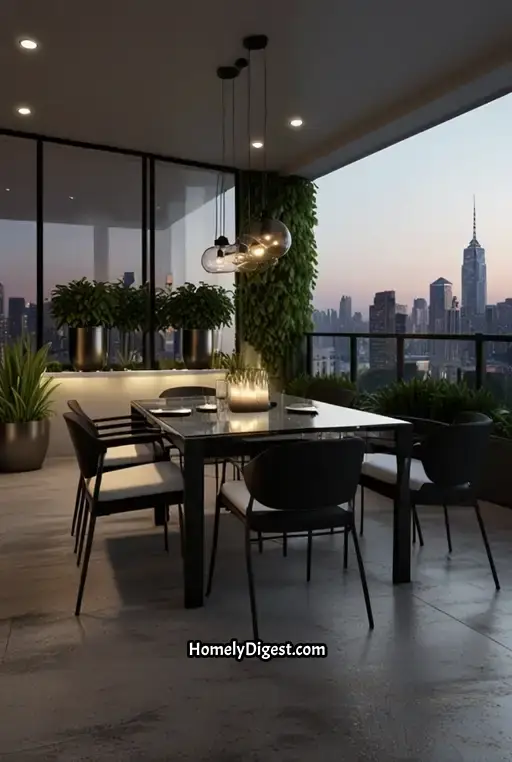 12. Chic Urban Balcony Dining