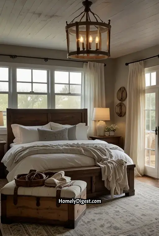 12. Farmhouse Bedroom with White and Gray Color Scheme