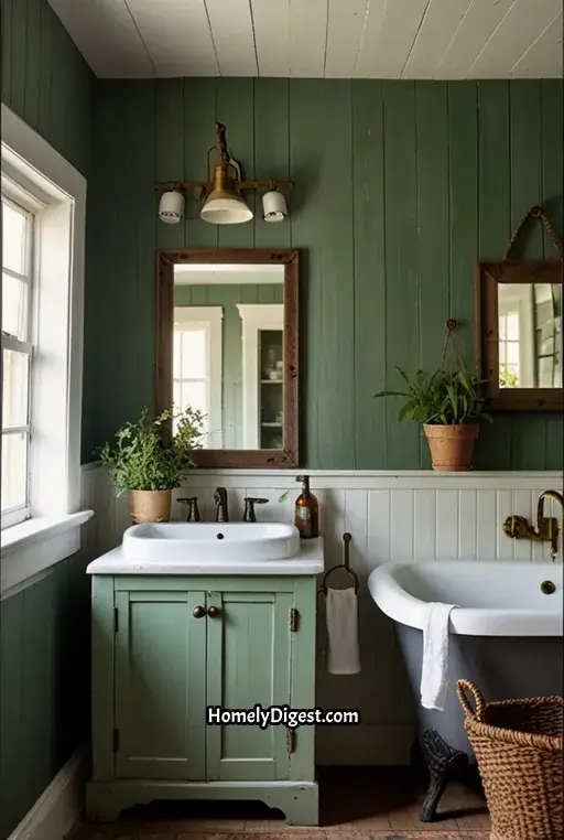 12. Green and White Farmhouse Bathroom