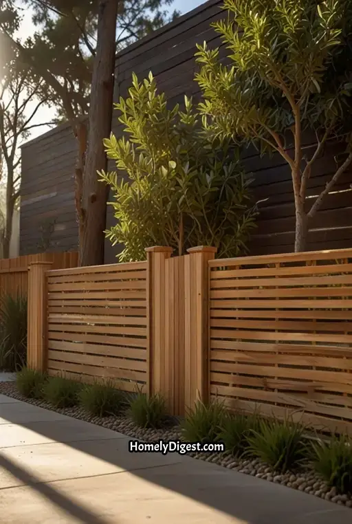 12. Horizontal Slat Fence with Natural Finish