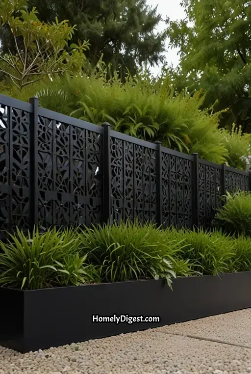 13. Artistic Metal Fence with Geometric Patterns
