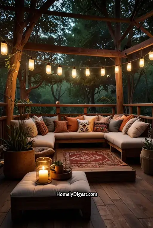 13. Relaxing Boho Deck with Floor Cushions