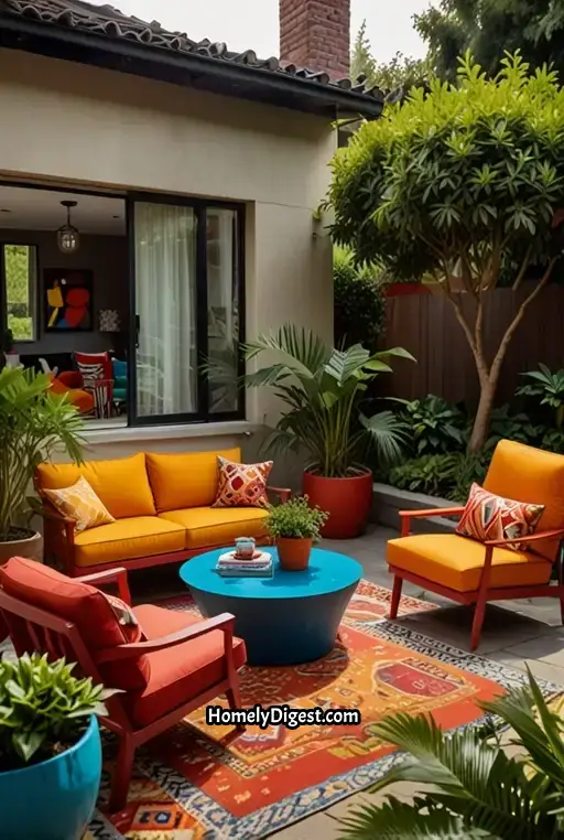 13. Vibrant Patio with Colorful Furniture and Bold Decor