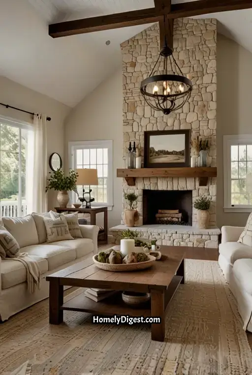 14. Farmhouse Living Room with Neutral Color Palette