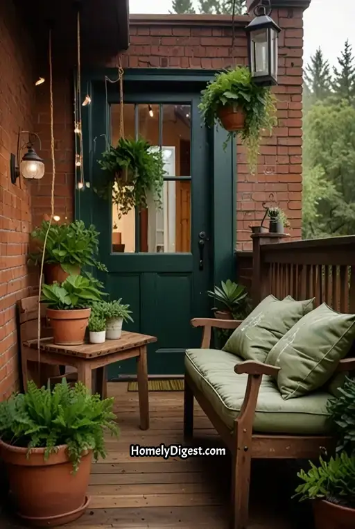 14. Soft Greenery and Rustic Furniture