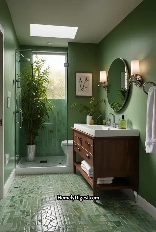 15. Bright Green with White Accents Bathroom