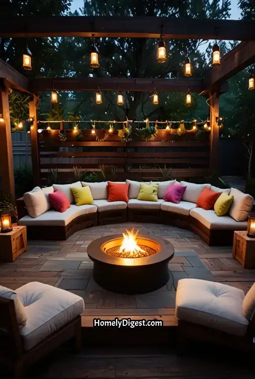 15. Cozy Patio with Fire Pit and Plush Cushions