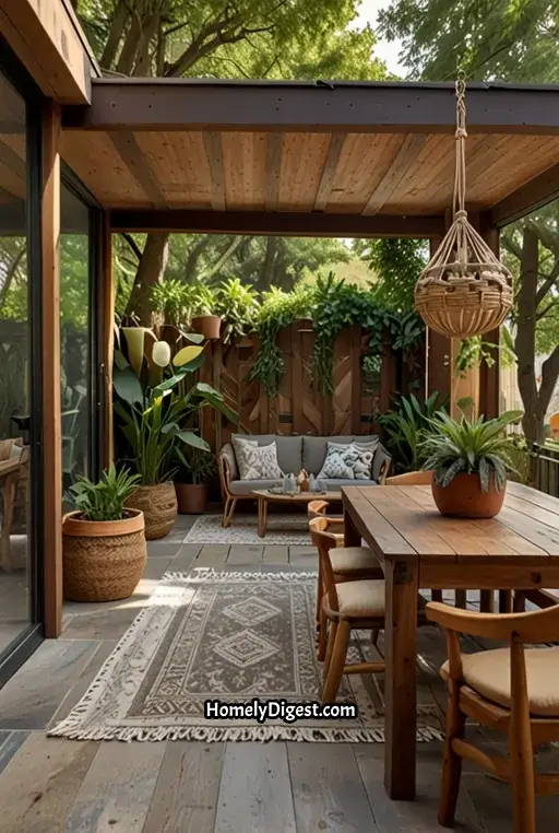 15. Nature Inspired Boho Deck with Rustic Charm