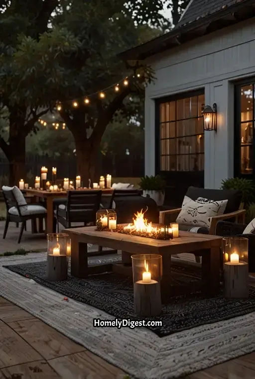 15. Outdoor Dining with Firepit Centerpiece
