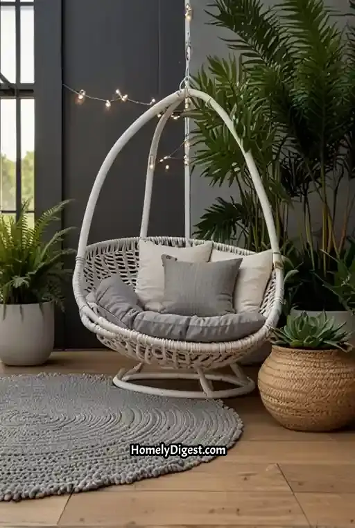 16. Chic Patio with Hanging Chair