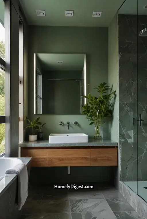 16. Green and Gray Bathroom Design