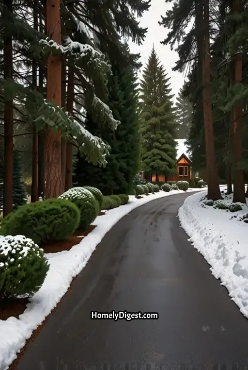 17. Majestic Pine Tree-Lined Driveway with Evergreen Foliage