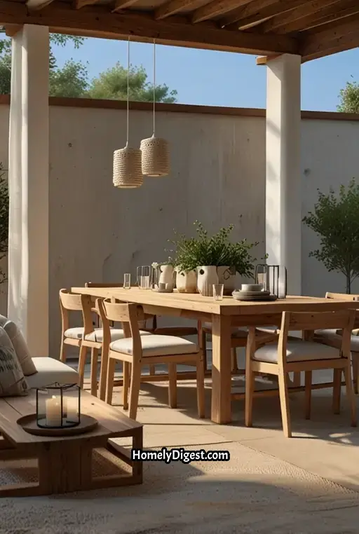 18. Boho Dining with White Accents and Simple Elegance