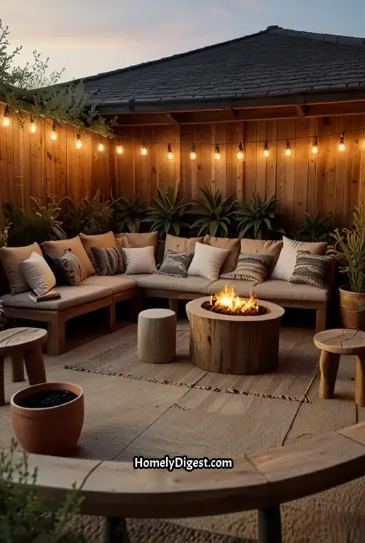 19. Boho Dining with Cozy Corner Seating and Textured Rugs