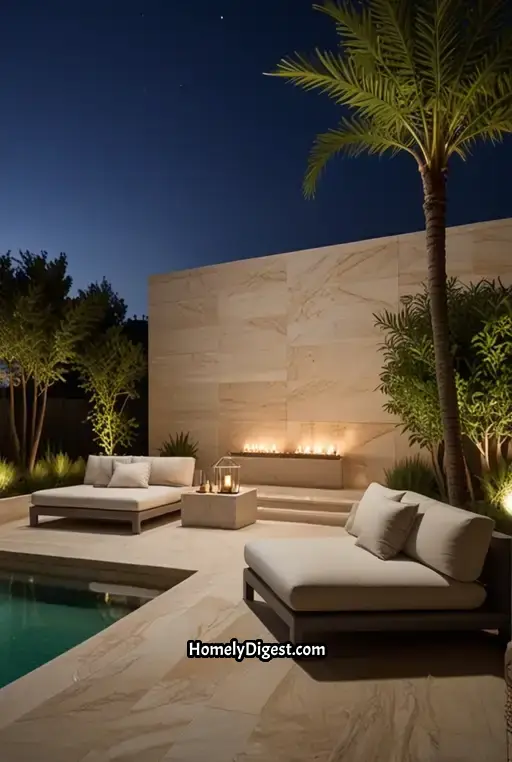 19. Chic Patio with Marble Table and Lounge Chairs