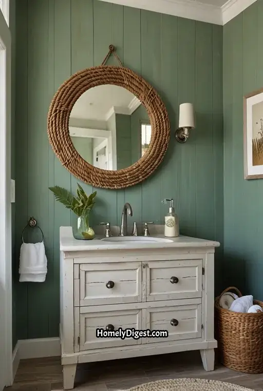 19. Green and White Coastal Bathroom