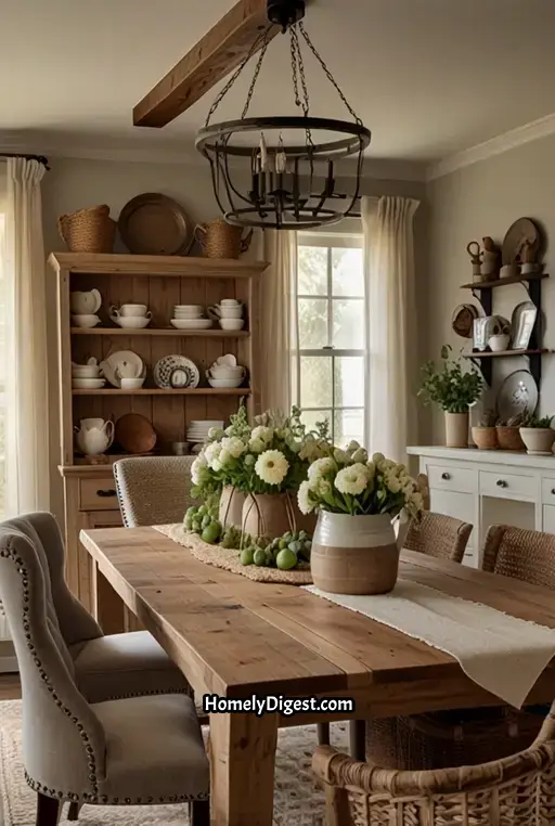 2. Elegant Farmhouse Dining Room with Wooden Table