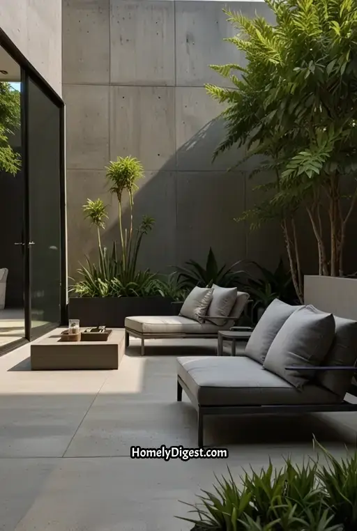 2. Modern Patio with Concrete Flooring and Lounge Chairs