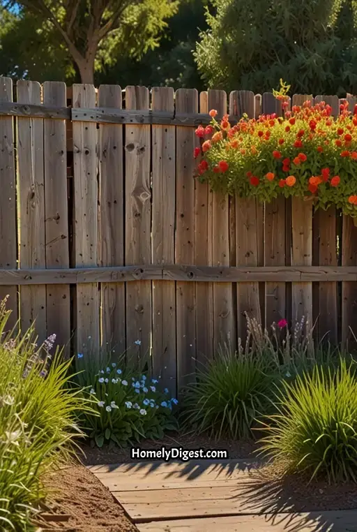 2. Rustic Wooden Fence with Hanging Planters