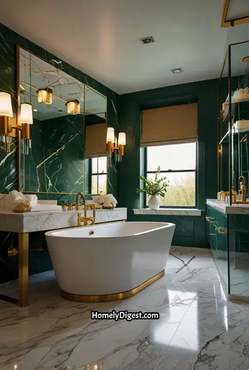 20. Jade Green Bathroom with Gold Accents