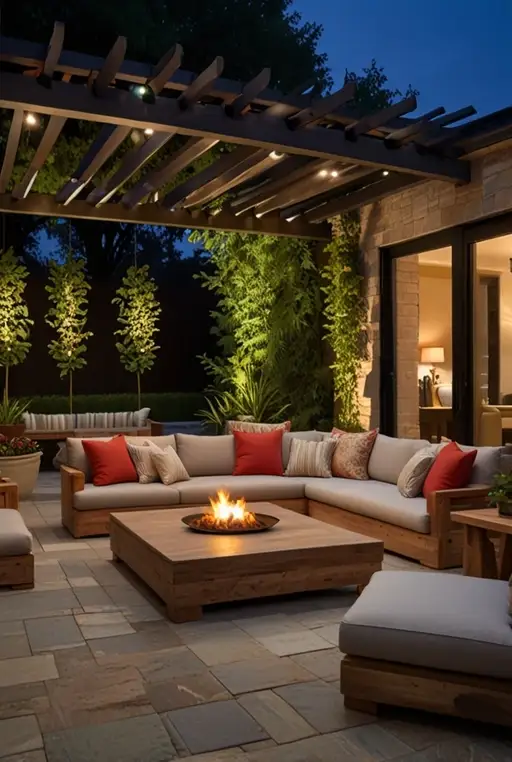 20. Outdoor Patio with Built in Seating and Pillows