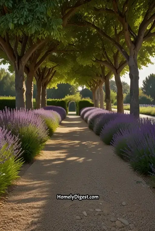 21. French Country Tree-Lined Driveway with Lavender Fields