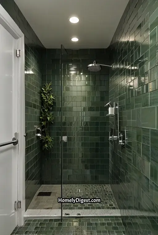 21. Green Tile Shower with White