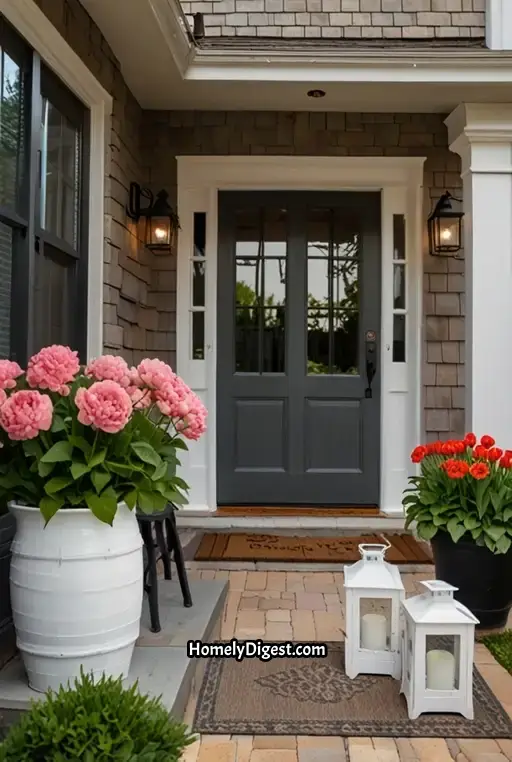 22. Elegant White Lanterns and Spring Blooms
