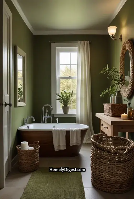 22. Olive Green and White Bathroom Design