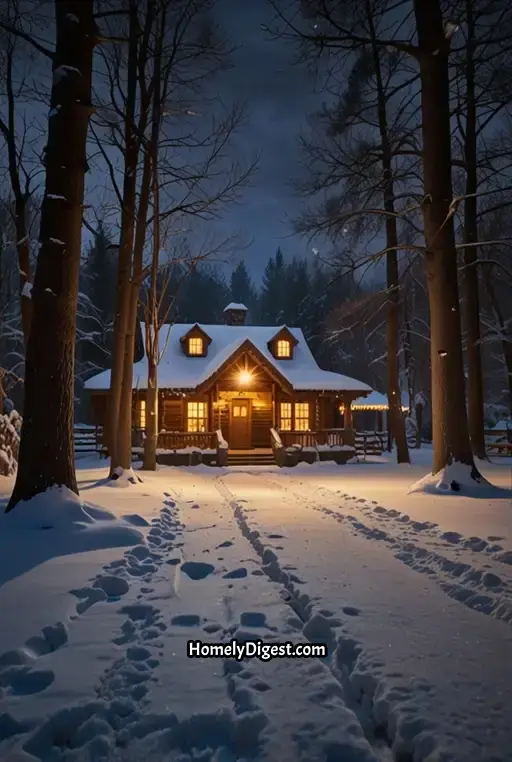 22. Snow-Capped Tree-Lined Driveway with Winter Lanterns