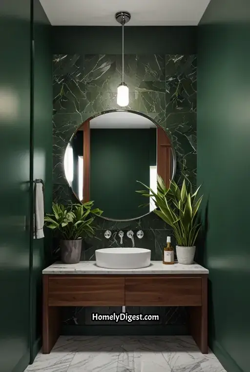 24. Deep Green with White Marble Bathroom