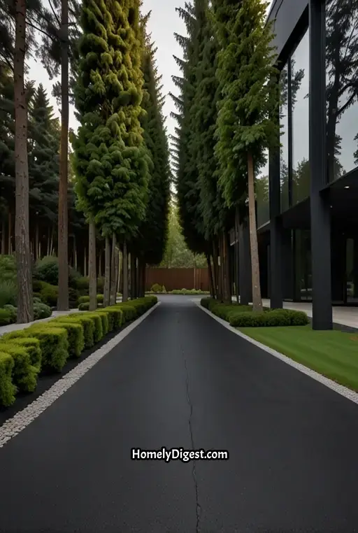 25. Dramatic Tree-Lined Driveway with Large Sculptural Trees