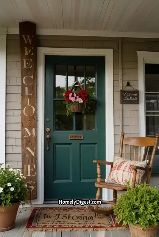 3. Rustic Wooden Signs and Hanging Baskets