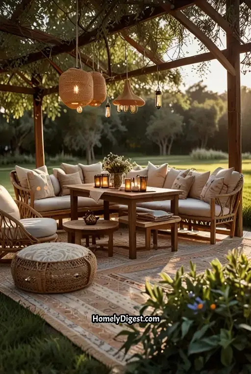 4. Boho Dining with Hanging Lounge Chairs