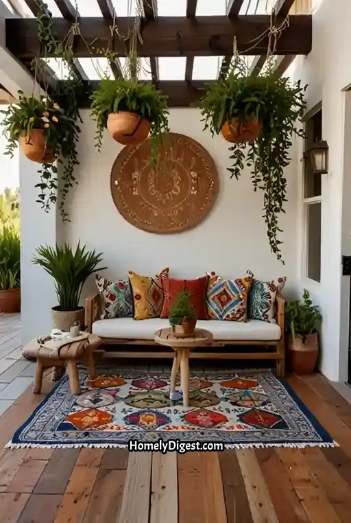 4. Boho Patio with Floor Cushions