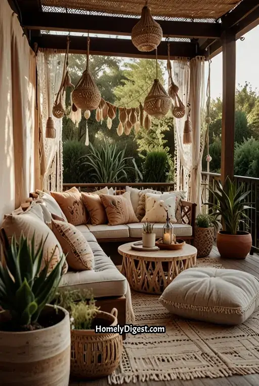 4. Chic Boho Deck with Macrame Wall Hangings