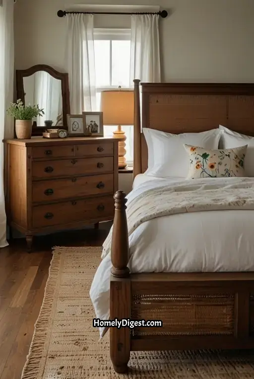 4. Farmhouse-Style Master Bedroom with Vintage Furniture